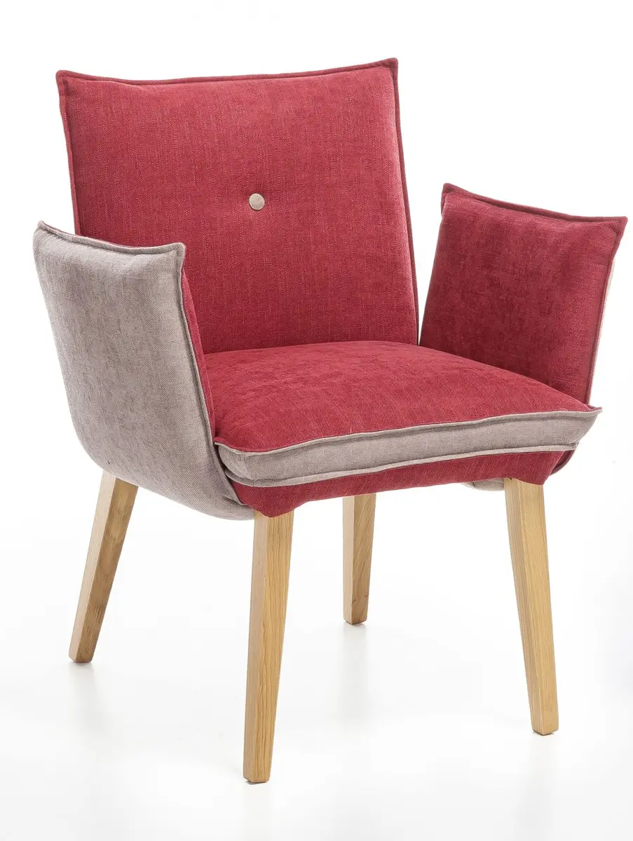 Armlehnstuhl - Stoff, Innen Rot, Außen Camel