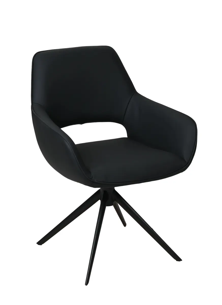 Armlehnstuhl MANOLJA - drehbar, Leder, Schwarz