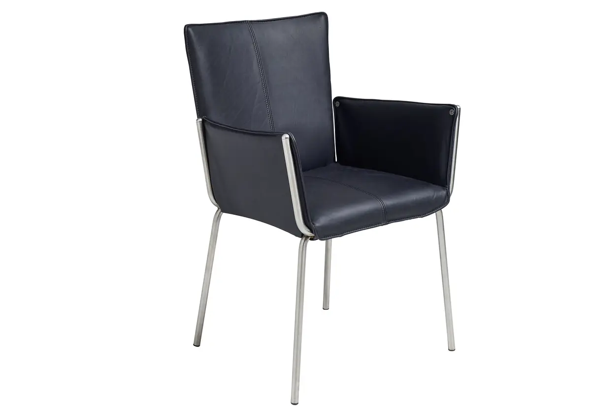 Armlehnstuhl 4900 - Leder, Schwarz, Aussenliegendes Gestell, Edelstahl