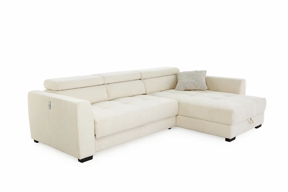 Ecksofa - 2-Sitzer, Ecke rechts, Stoff, Creme