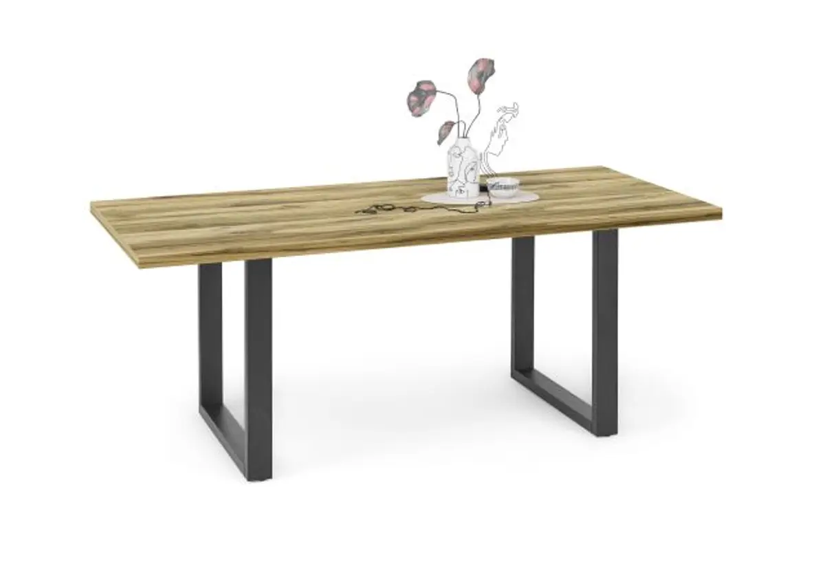 Esstisch - LB ca. 180x90 cm, Plankeneiche, Schwarz