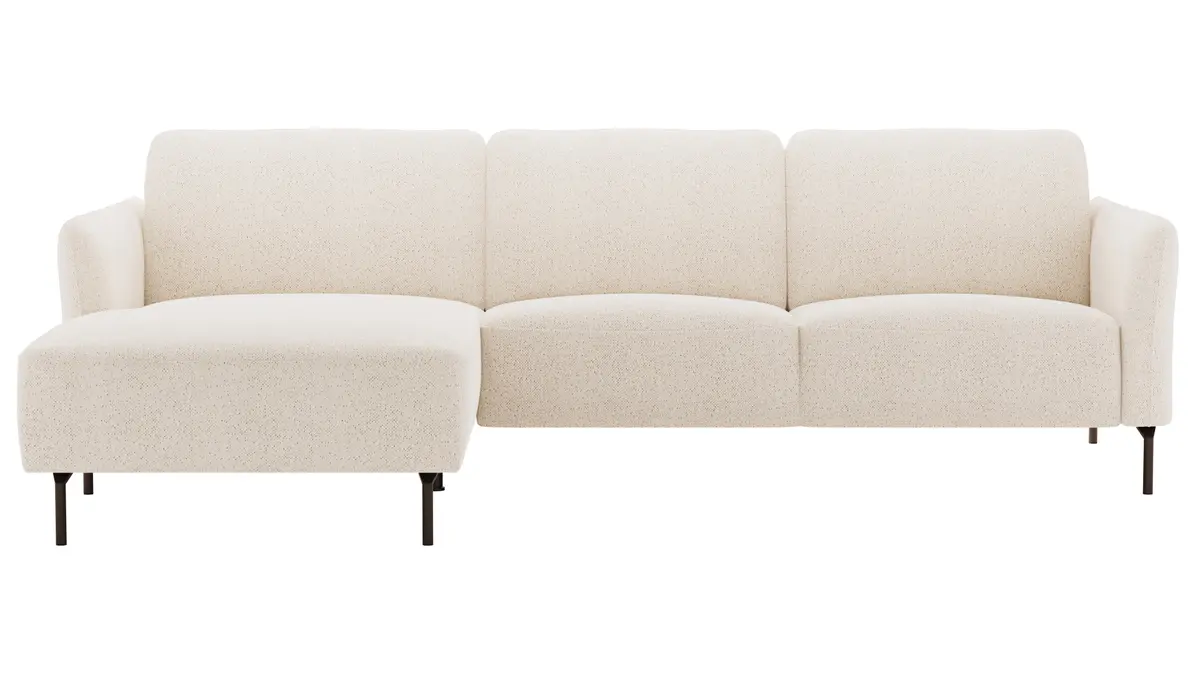 Ecksofa Leona - Longchair mit 3-Sitzer rechts inkl. Sitzvorzug motorisch, Stoff, Creme
