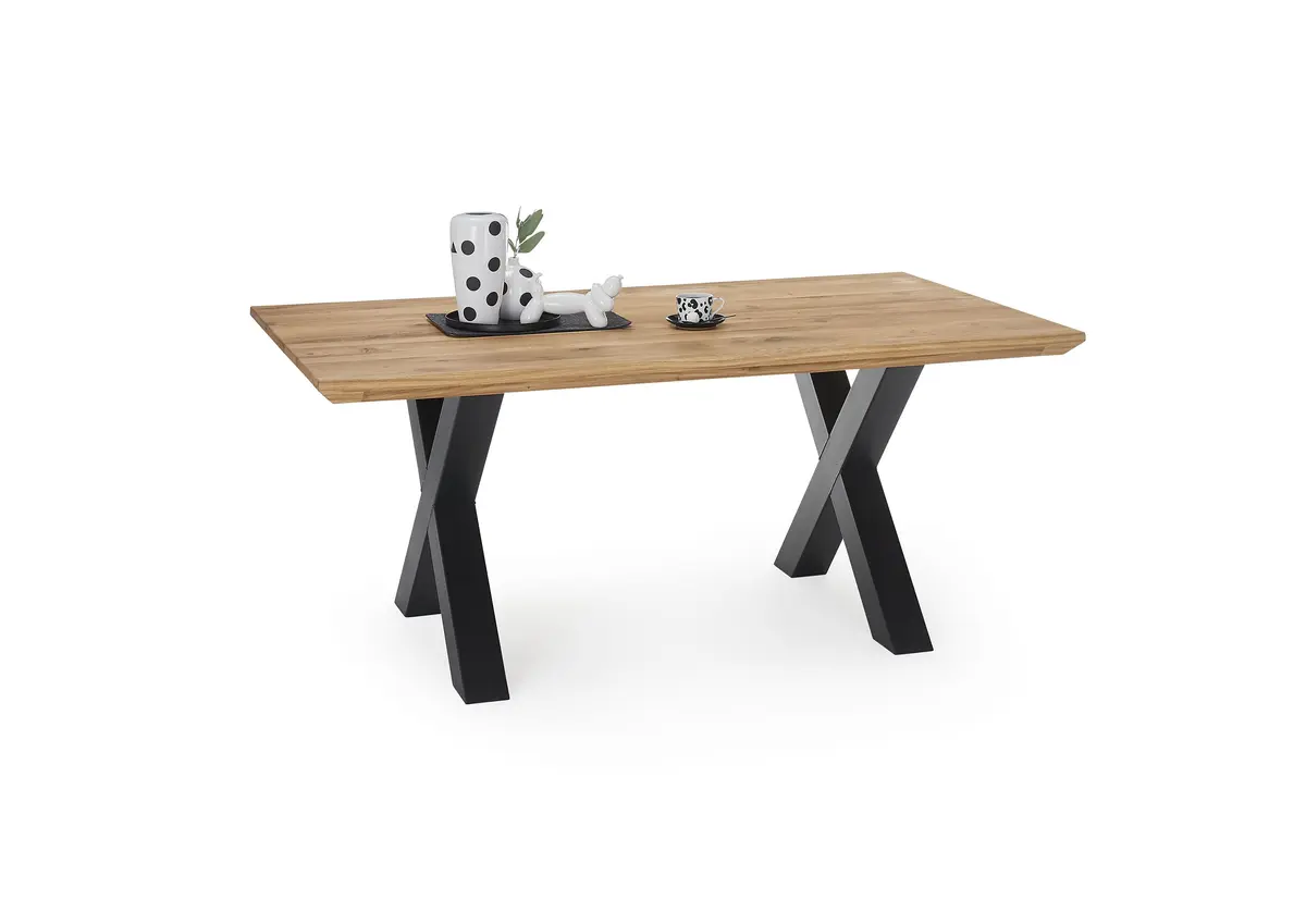 Esstisch - LB ca. 180x100 cm, Wildeiche massiv geölt, Schweizer Kante, Schwarz