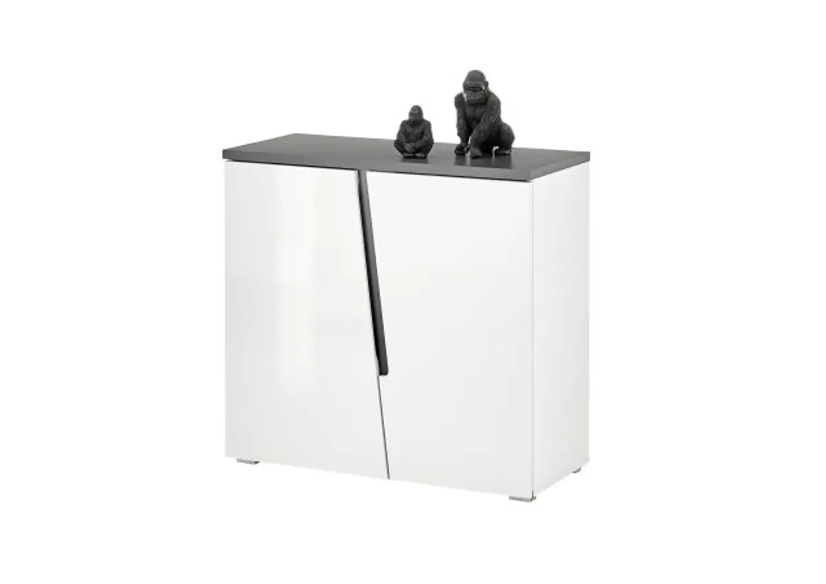 Kommode - B ca. 88 cm, Weiß, Weiß Hochglanz, Anthrazit