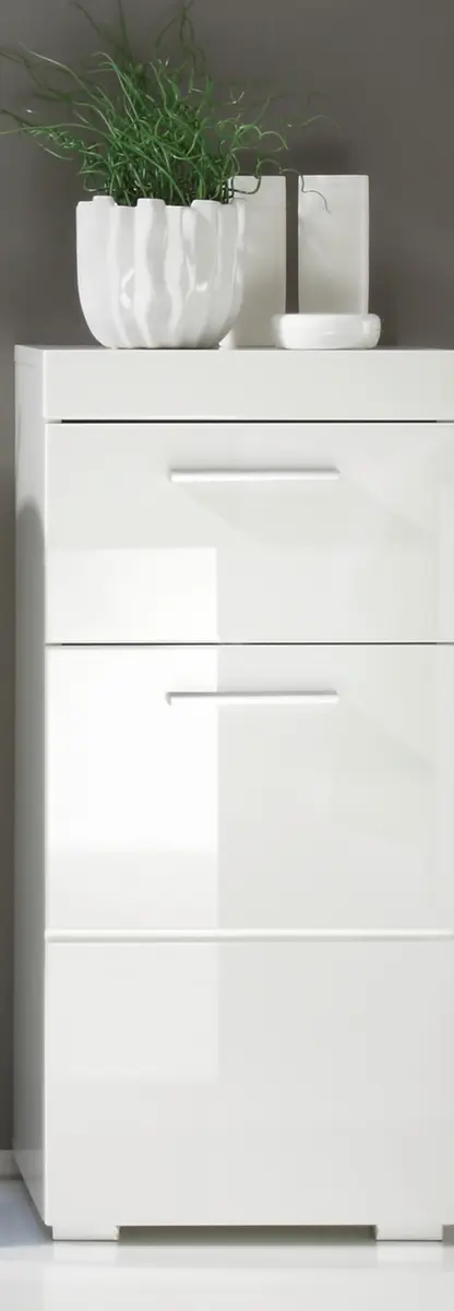 Kommode - B ca. 37 cm, Weiß, Weiß Hochglanz