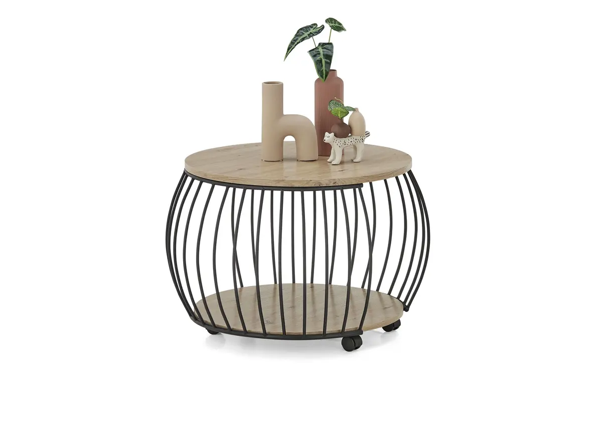 Couchtisch - Ø/H ca. 60x47 cm, Artisan Eiche Nachbildung, Schwarz