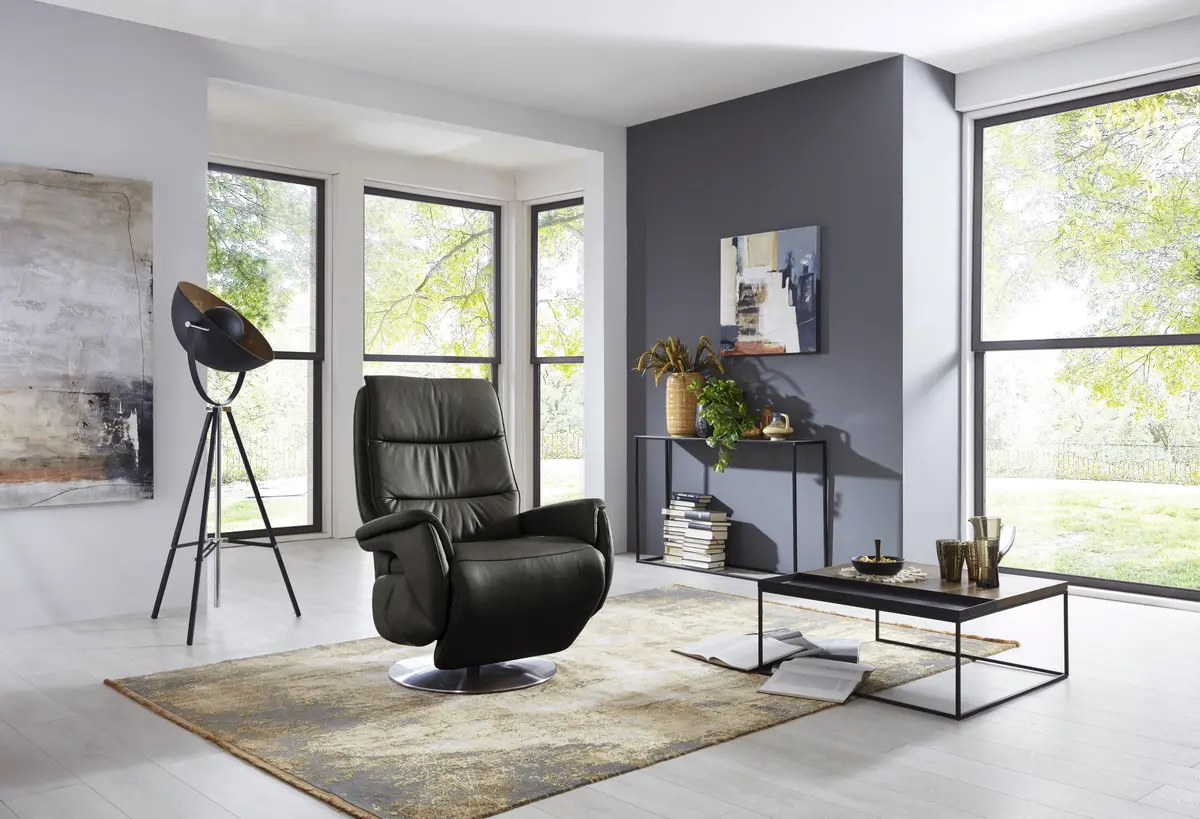 Fernsehsessel EM Pirna-Plus - Relaxfunktion motorisch, Leder, Anthrazit