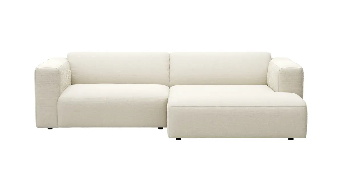 Ecksofa Laja - 1-Sitzer mit Longchair rechts, Stoff, Creme