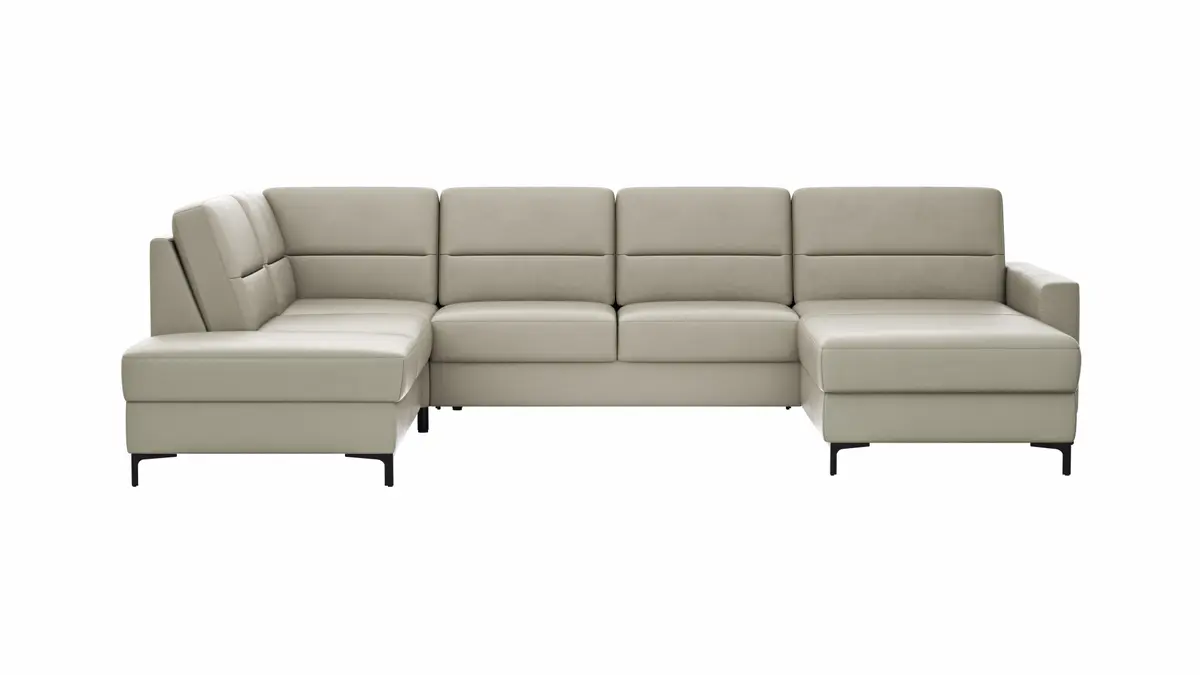 Wohnlandschaft Merlos H - Ecke links mit 2,5-Sitzer und Longchair rechts inkl. Relaxfunktion (motorisch), Leder, Kreide