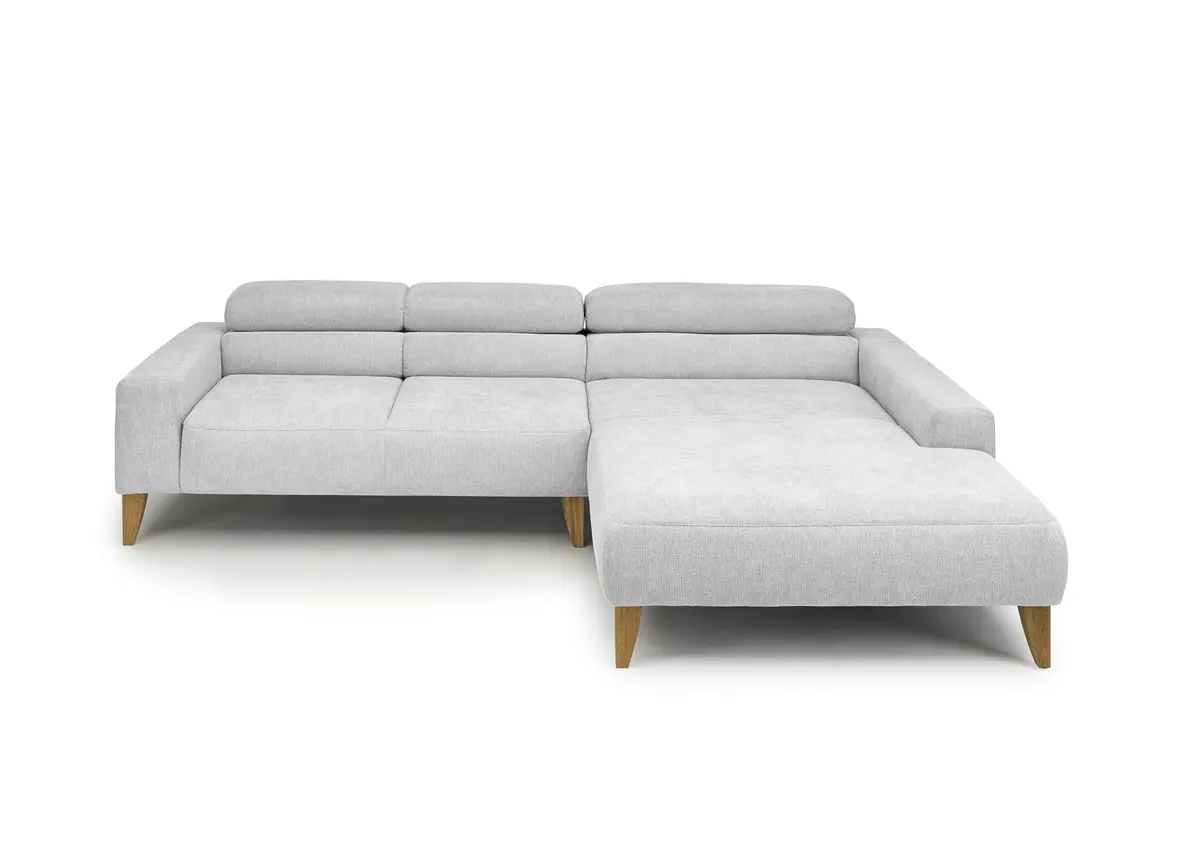 Ecksofa CHENOA - 2-Sitzer mit Longchair rechts, Kopfteil verstellbar, Stoff, Silbergrau