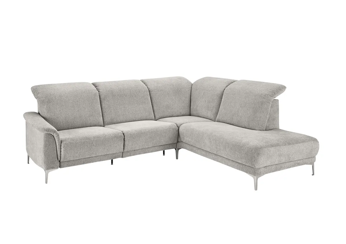 Ecksofa - 3-Sitzer mit Ecke rechts, Kopfteil verstellbar, Stoff, Grau