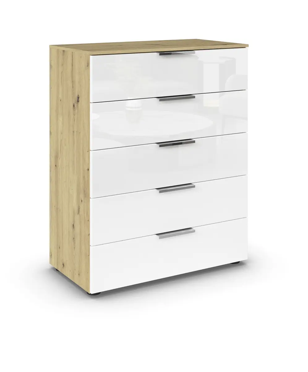 Kommode RIPP- Eiche Dekor, Glas, Weiß
