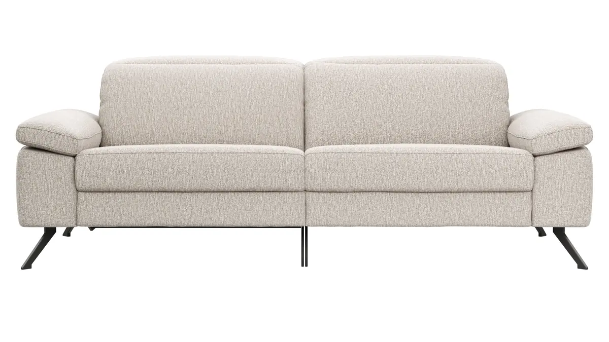Sofa Rafaela 2.0 - 3-Sitzer inkl. 1x Relaxfunktion und Kopfteile verstellbar, Stoff, Champagner