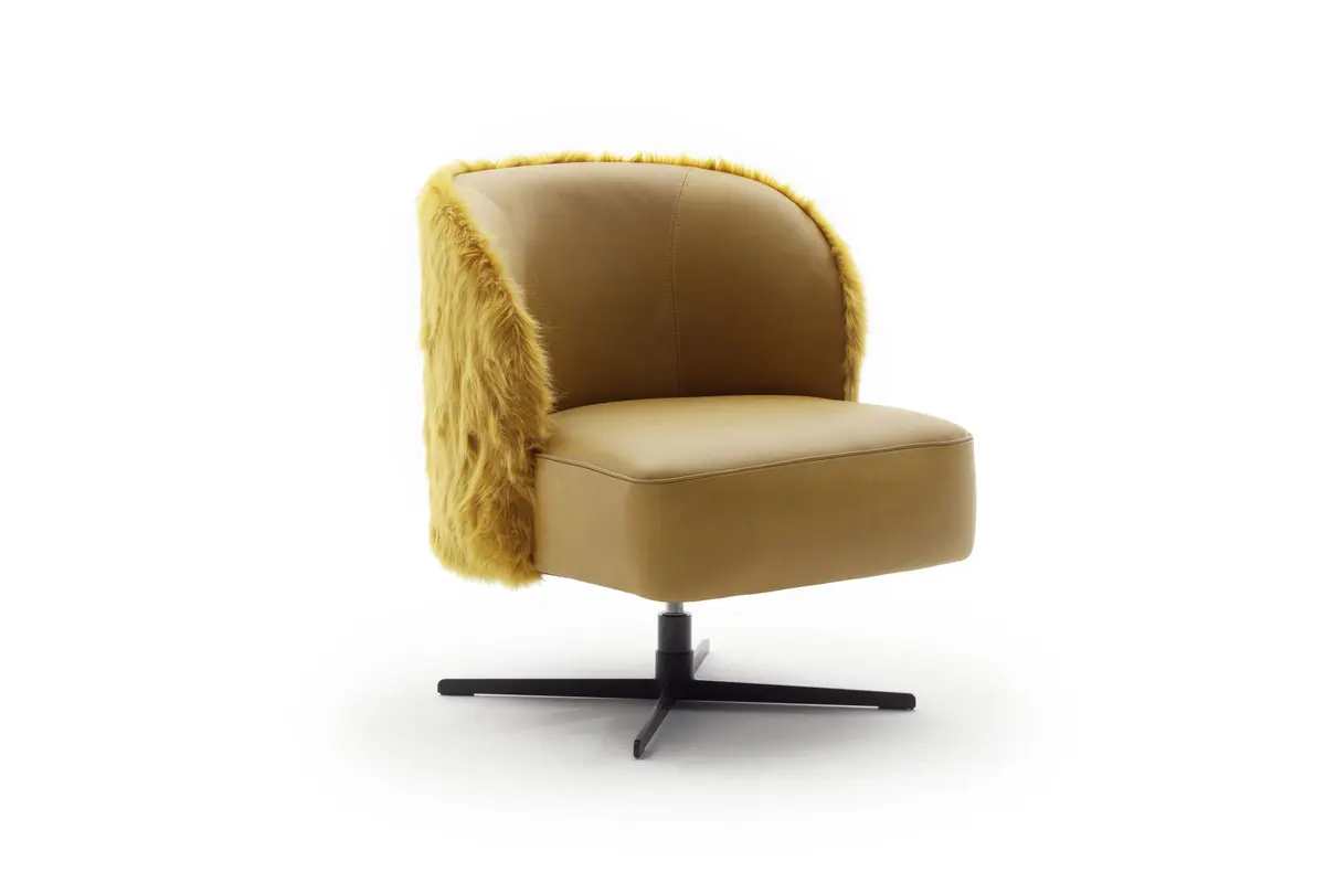 Sessel Cuneo - drehbar, Leder Kurkuma, Stoff, Gold