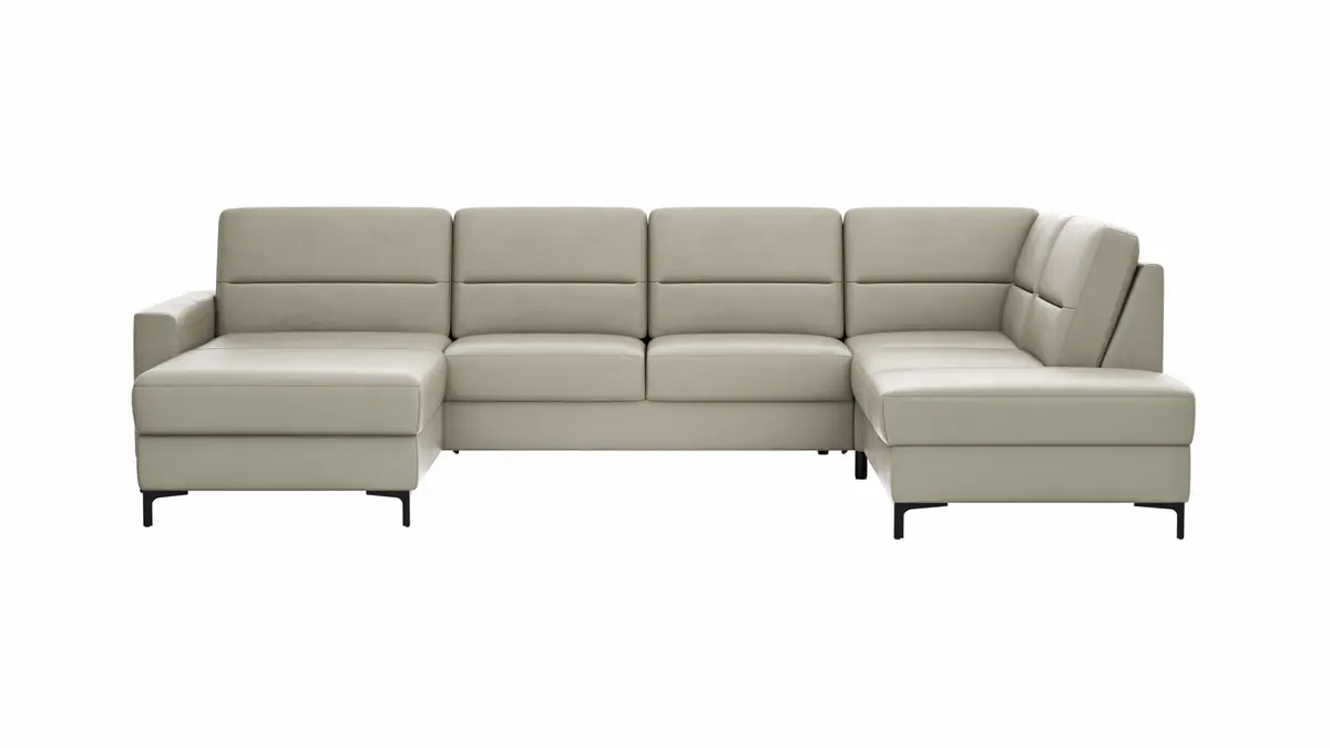 Wohnlandschaft Merlos H - Longchair links und 2,5-Sitzer mit Ecke rechts inkl. Relaxfunktion (motorisch), Leder, Kreide