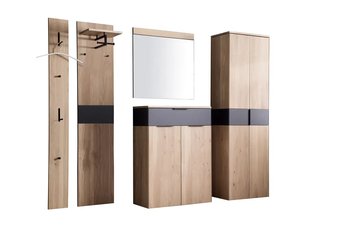 Garderobe - mit Beleuchtung, Wildeiche massiv, Absetzung Anthrazit