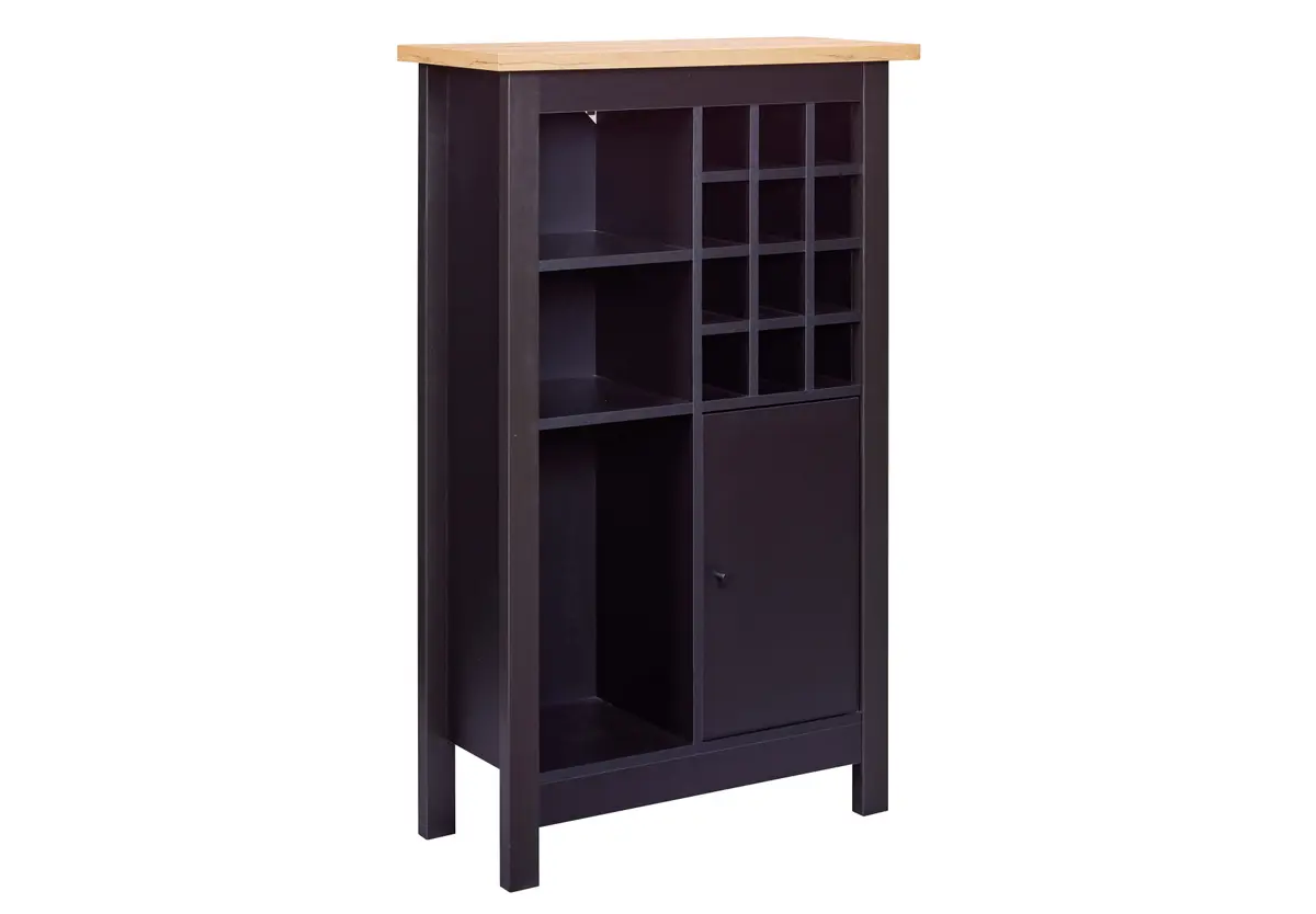 Weinschrank - B ca. 76 cm, Schwarz, Artisan Eiche Nachbildung