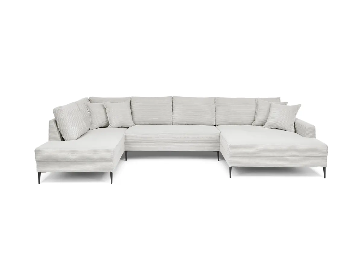 Wohnlandschaft - Ecke links, 2-Sitzer, Longchair rechts, Stoff, Hellgrau