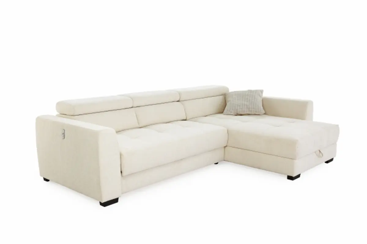 Ecksofa - 2-Sitzer, Ecke rechts, Stoff, Creme