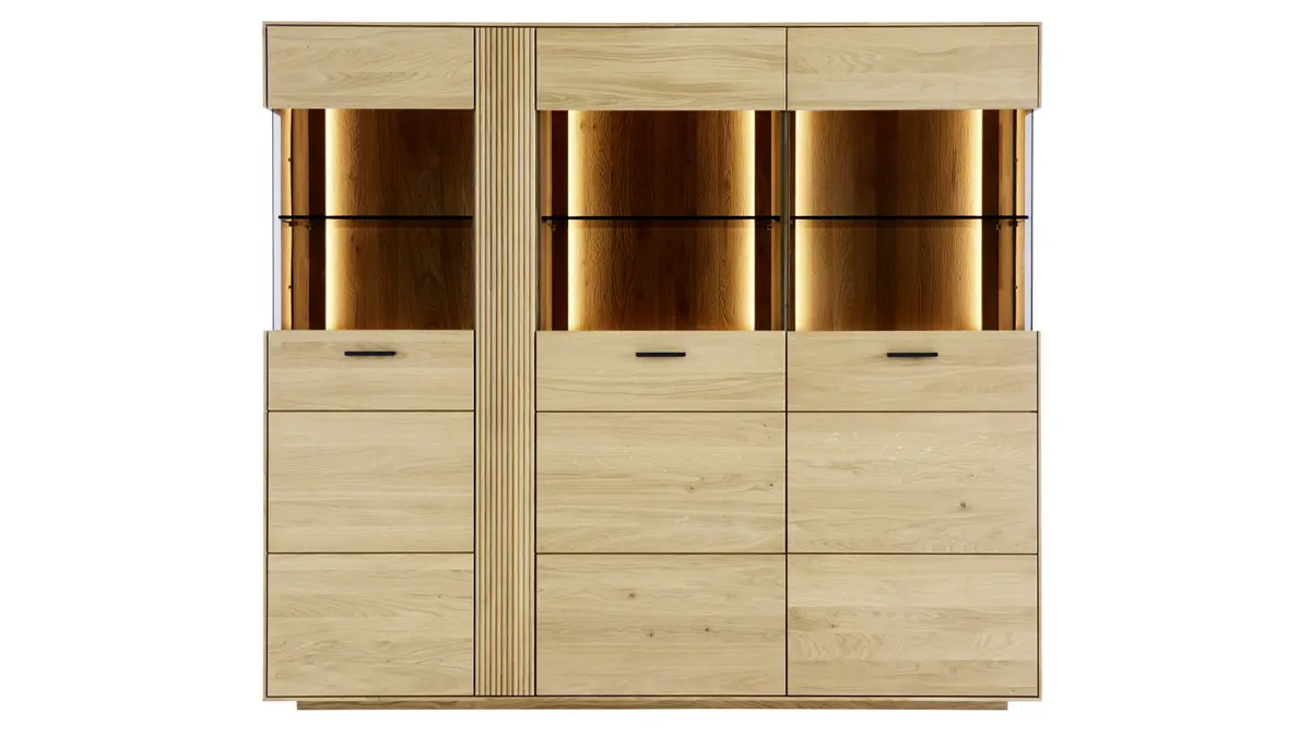 Highboard Estana - inkl. Beleuchtung, Eiche massiv, legno