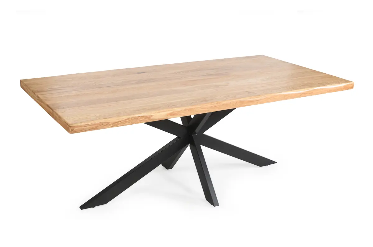 Esstisch - LB ca. 180x90 cm, Eiche massiv geölt, Baumkante, Schwarz