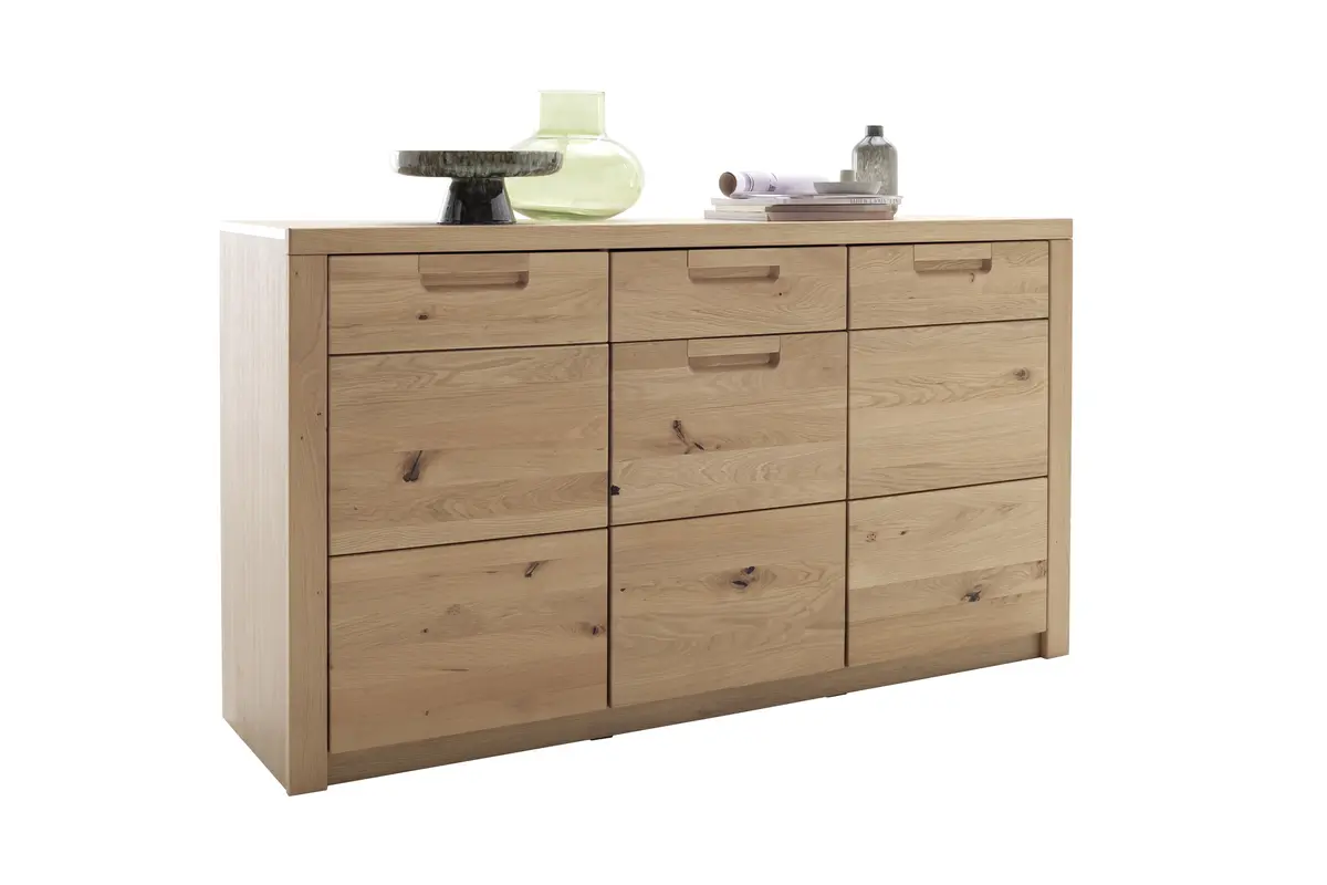 Sideboard - B ca. 162 cm, Eiche Nachbildung, Eiche massiv geölt