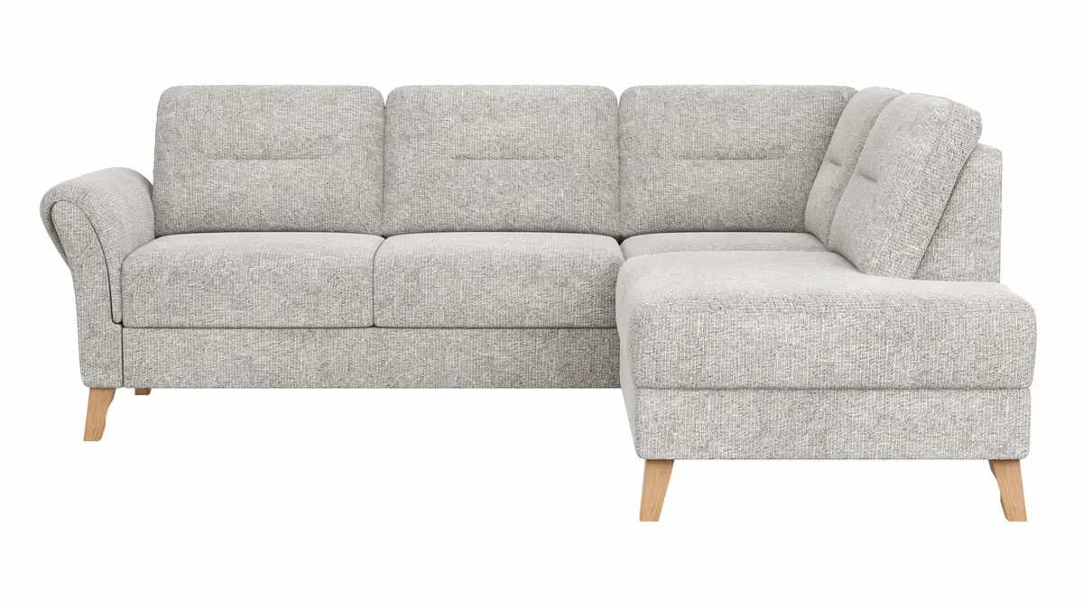Ecksofa Almyra - 2,5-Sitzer mit Ottomane rechts, Stoff, Silbergrau
