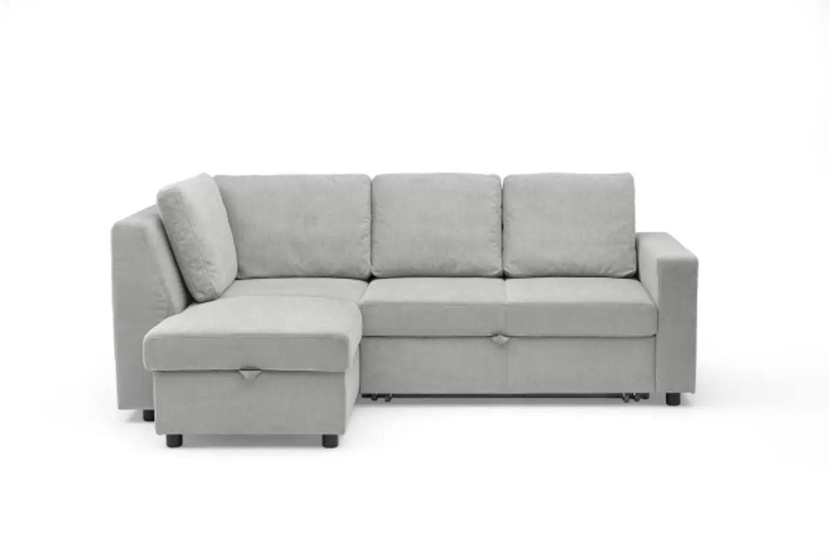 Ecksofa PRO FLEXX - Ecke links, 2-Sitzer inkl. Schlaffunktion und Bettkasten, Stoff, Silbergrau
