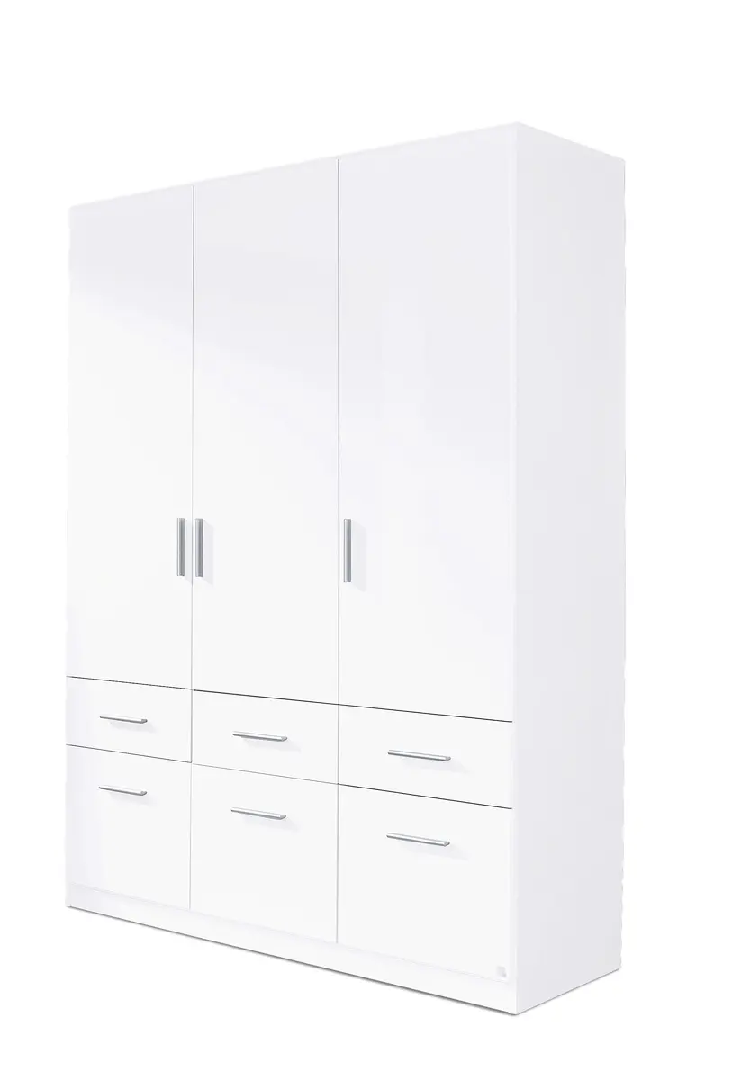 Drehtürenschrank- B ca. 136 cm, Weiß, Weiß Hochglanz