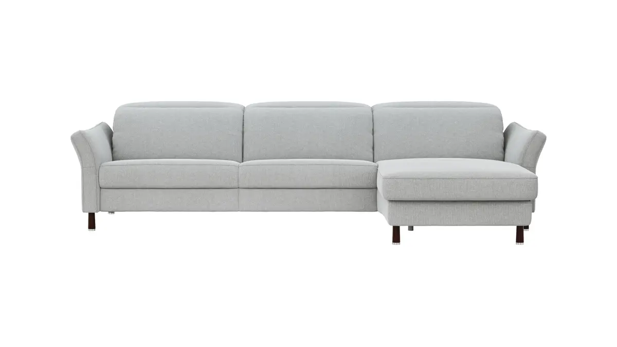 Ecksofa Rafaela - 3-Sitzer, Longchair rechts, Kopfteil verstellbar (manuell), Webstoff, Ecru