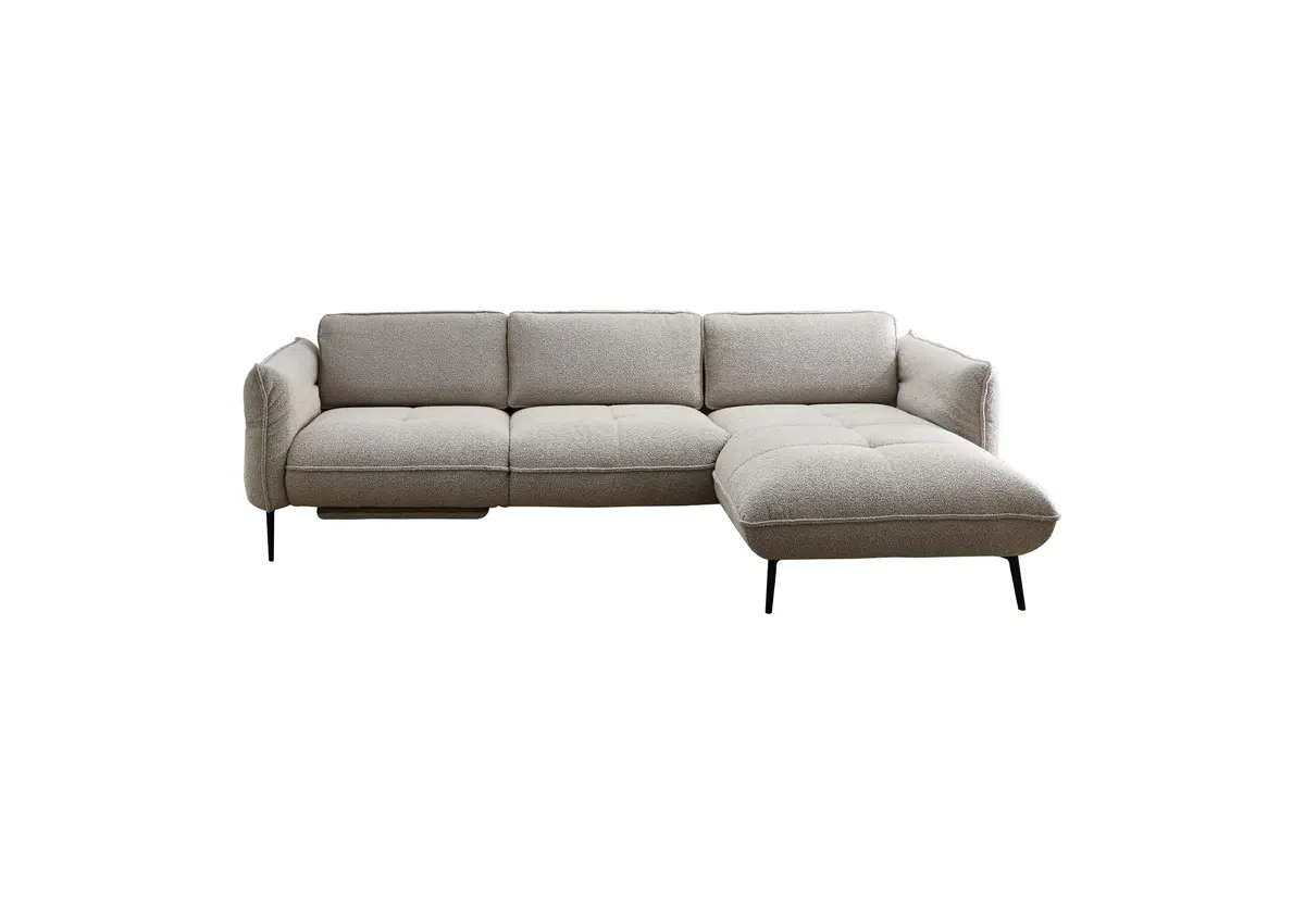 Ecksofa -2-Sitzer mit Longchair rechts, Stoff, Natur