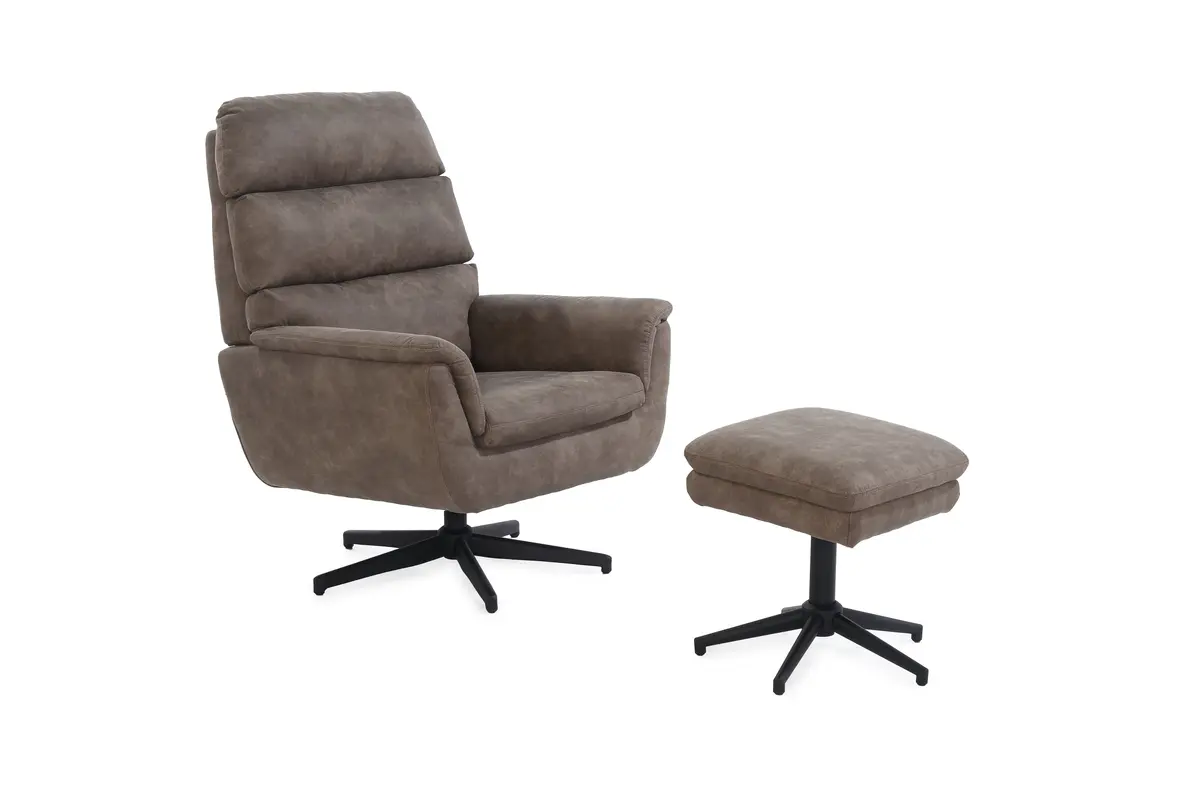 Relaxsessel mit Hocker - drehbar, Microfaser, Braun