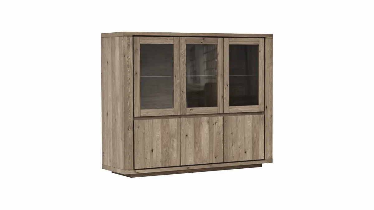 Highboard Bakersfield - sichtbare Rückwand geschroppt, Asteiche massiv, barrique