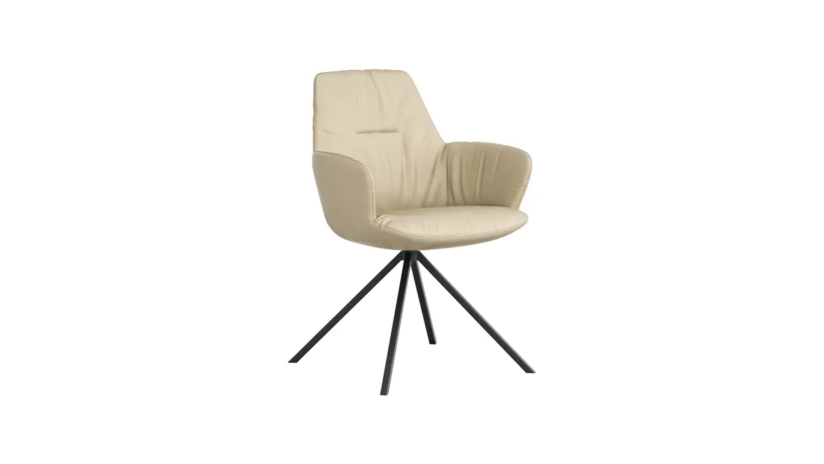 Armlehnstuhl Pegara -  Leder, Beige, Gestell Stativ