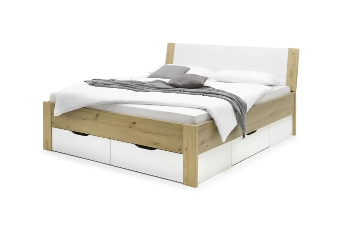 Bettanlage ROMED- Liegefläche ca. 180x200 cm, Weiß, Eiche  Dekor
