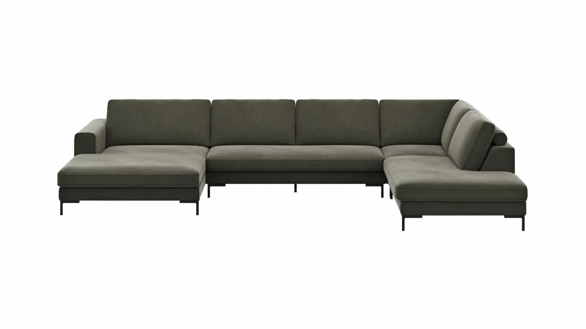 Wohnlandschaft Solano - Longchair Links, 2-Sitzer, Ecke Rechts, Stoff, Dunkelgrün