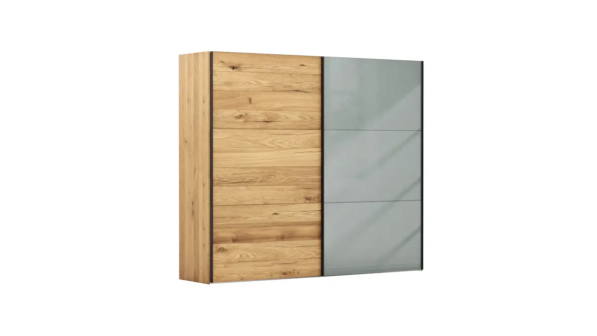 Schwebetürenschrank Colorado - B. ca. 257 cm, Eiche, Glas Graugrün