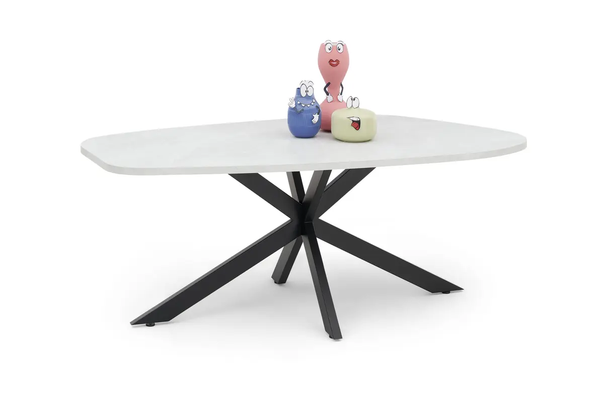 Esstisch - LB ca. 200x100 cm, Keramikoptik weiß, Schwarz