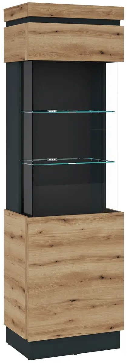 Vitrine- Eiche Dekor, Dunkelgrau