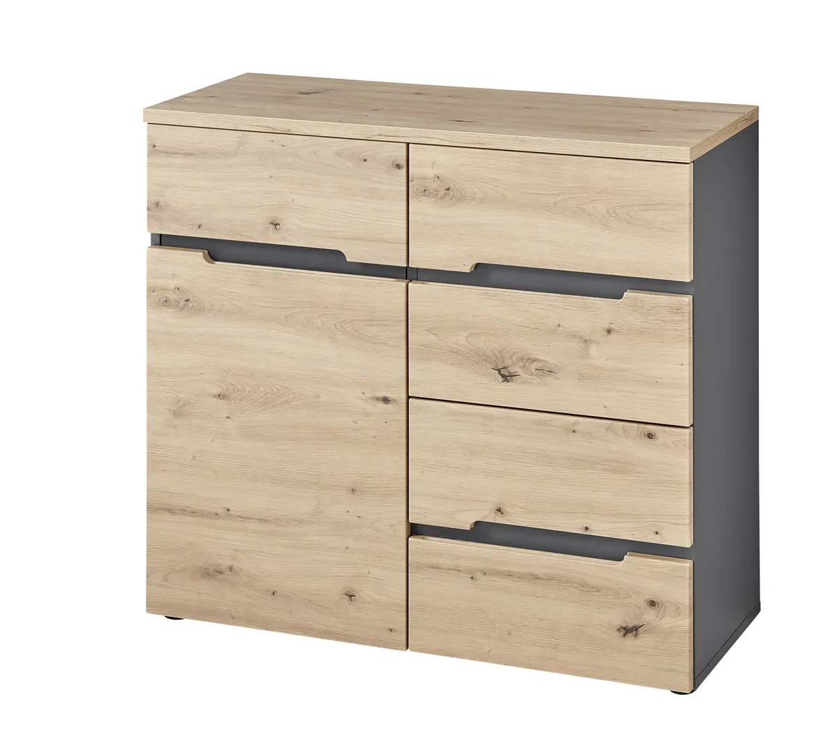 Kommode - B ca. 90 cm, Artisan Eiche Nachbildung, Graphit