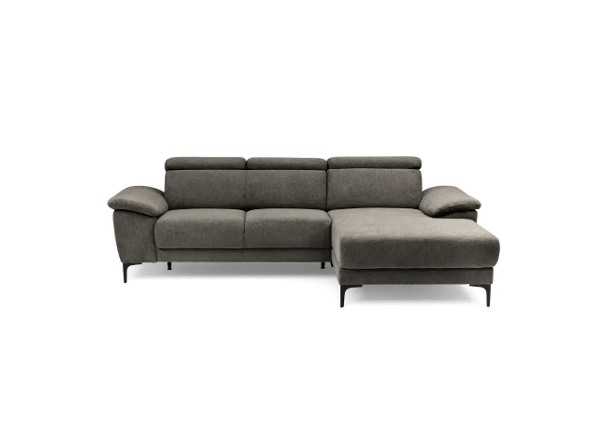 Ecksofa EZRA - 2-Sitzer, Ecke rechts inkl. Kopfteilverstellungen, Stoff, Braun