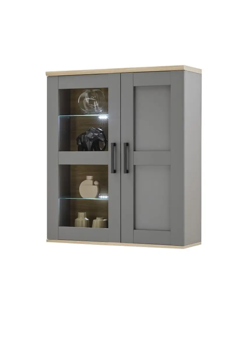 Hängeschrank- mit Beleuchtung, B ca. 90 cm, Grau, Artisan Eiche Nachbildung