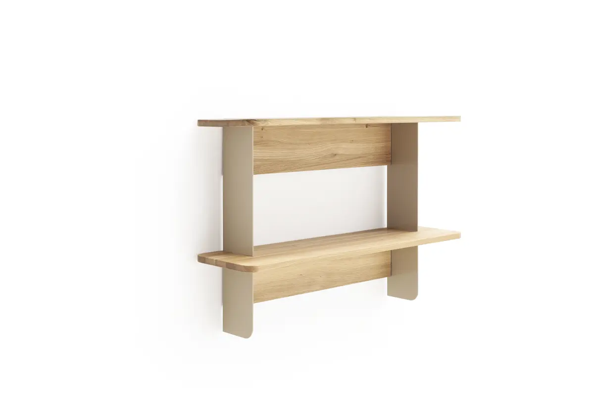Wandregal Olai - Wildeiche massiv, Metall, Beige