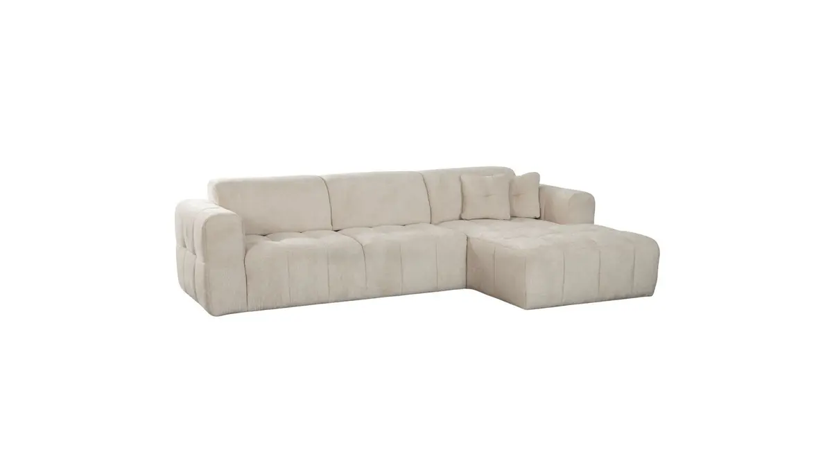 Ecksofa - 2-Sitzer mit Longchair rechts, Sitztiefe verstellbar, Stoff, Silbergrau
