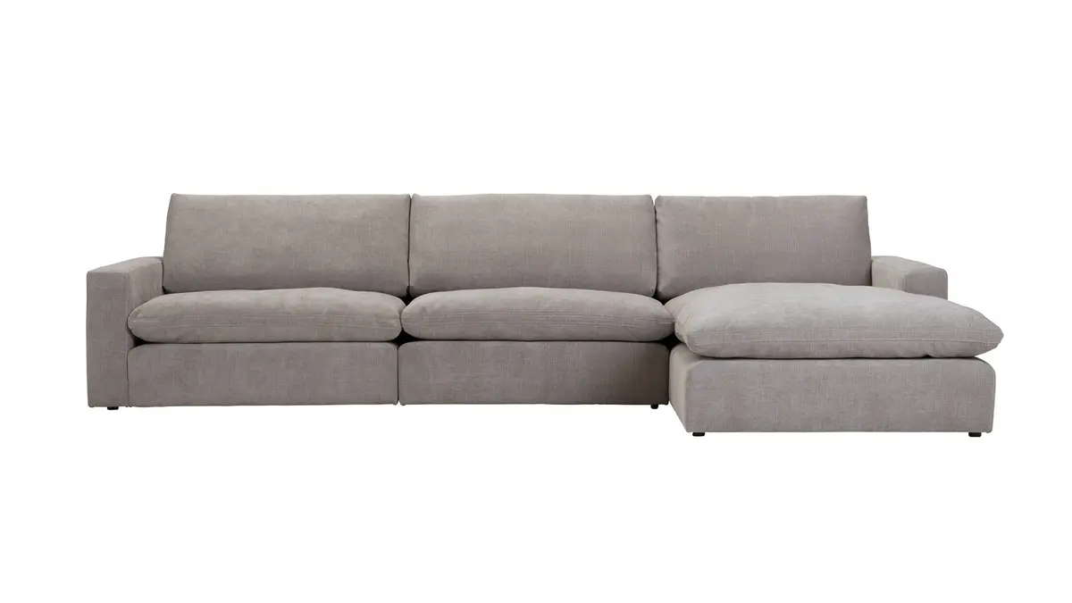 Ecksofa Palmdale - 3-Sitzer mit Longchair rechts, inkl. Kissen, Stoff, Graubeige