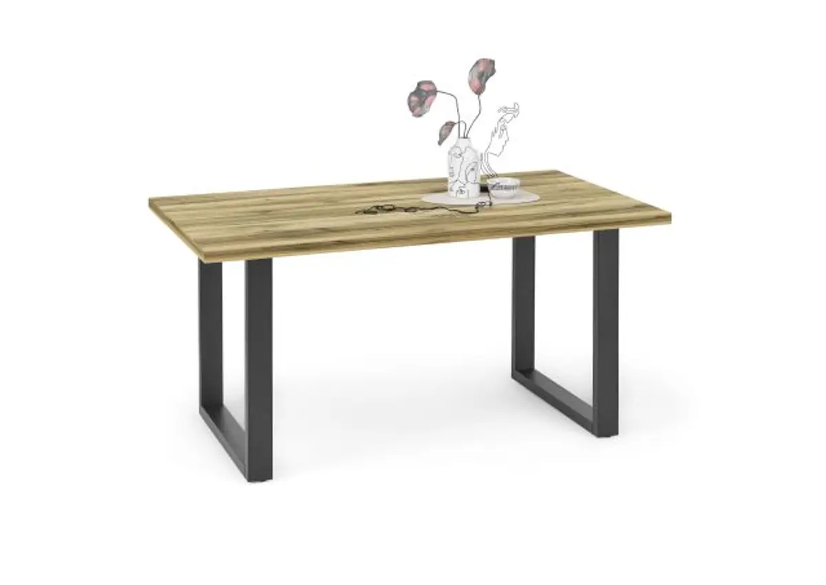 Esstisch - LB ca. 160x90 cm, Plankeneiche, Schwarz