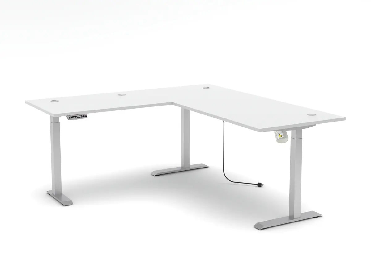 Winkelschreibtisch - höhenverstellbar, LB ca. 185x177 cm, Weiß, Silberfarben