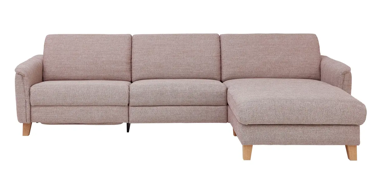 Ecksofa Mendoza - 2,5-Sitzer mit Longchair rechts, Bettkasten, Stoff, Bordeaux