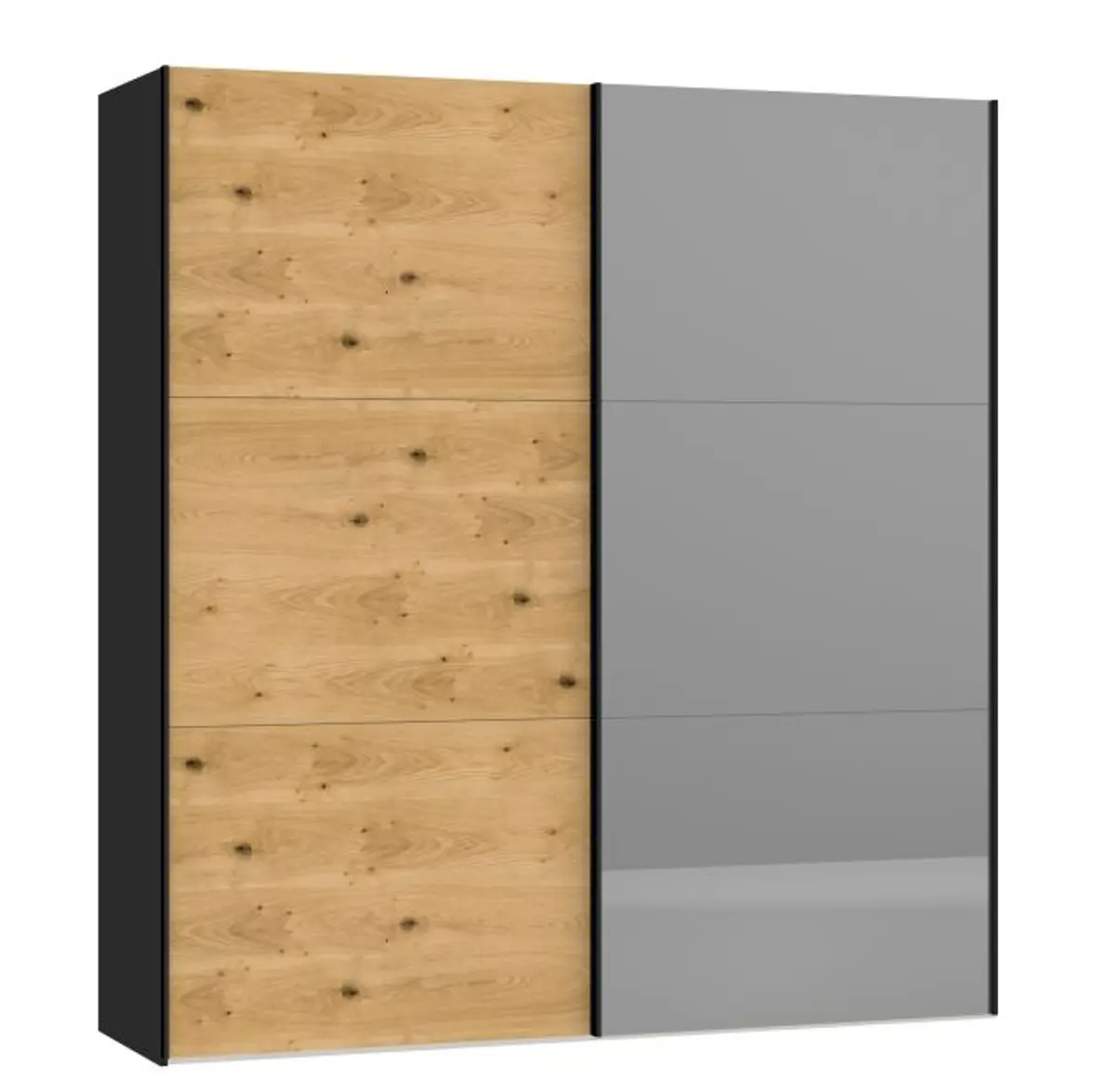 Schwebetürenschrank JOIN IT- B ca. 202 cm., Schwarz, Eiche, Furniert, Spiegel, Dunkel
