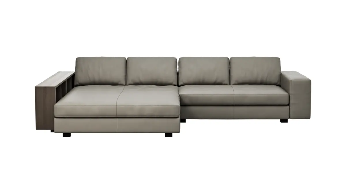 Ecksofa Aprino 1 - Longchair links mit 2,5-Sitzer, Leder, Grau